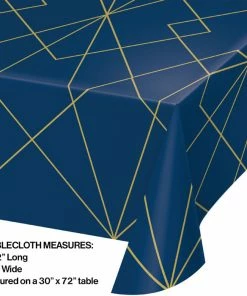 Creative Converting Navy Blue And Gold Foil Plastic Table Cover Bridal And Wedding