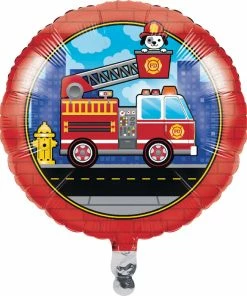 Creative Converting Kids Birthday Party Themes Flaming Fire Truck Metallic Balloon 18"