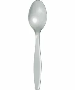Creative Converting Solid Color Tableware Shimmering Silver Plastic Spoons, 24 Ct