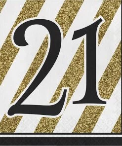 Creative Converting Black And Gold 21st Birthday Napkins, 16 Ct Adult Birthday Party Themes