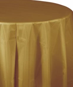Creative Converting Solid Color Tableware Glittering Gold Tablecover, Octy Round 82" Plastic