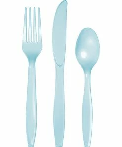 Creative Converting Solid Color Tableware Pastel Blue Assorted Plastic Cutlery, 24 Ct