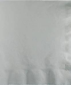 Creative Converting Shimmering Silver Dinner Napkins 3Ply 1/4Fld, 25 Ct Solid Color Tableware