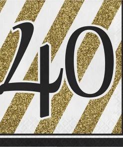 Creative Converting Adult Birthday Party Themes Black And Gold 40th Birthday Napkins, 16 Ct