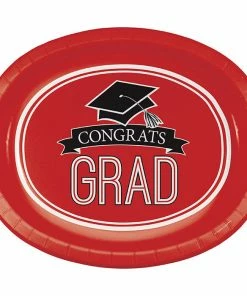 Creative Converting Graduation School Spirit Red Oval Platters, 10
