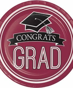 Creative Converting Graduation School Spirit Burgundy Red Paper Plates, 18 Ct Graduation Party Supplies
