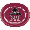 Creative Converting Graduation School Spirit Burgundy Red Oval Platters, 10" X 12", 8 Ct