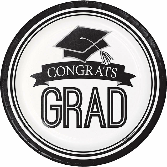 Creative Converting Graduation School Spirit White Paper Plates, 18 Ct Graduation Party Supplies