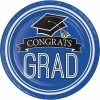 Creative Converting Graduation School Spirit Blue Paper Plates, 18 Ct Graduation Party Supplies