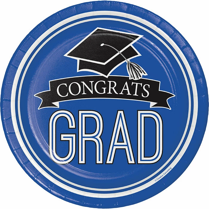 Creative Converting Graduation School Spirit Blue Paper Plates, 18 Ct Graduation Party Supplies