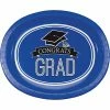Creative Converting Graduation School Spirit Blue Oval Platters, 10" X 12", 8 Ct Graduation Party Supplies