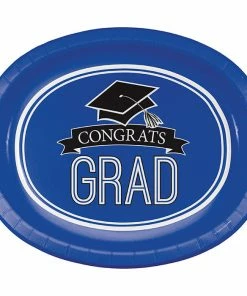 Creative Converting Graduation School Spirit Blue Oval Platters, 10" X 12", 8 Ct Graduation Party Supplies