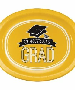 Creative Converting Graduation School Spirit Yellow Oval Platters, 10" X 12", 8 Ct