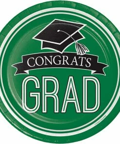 Creative Converting Graduation School Spirit Green Paper Plates, 18 Ct