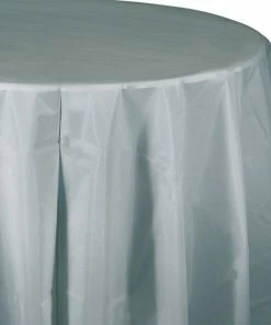 Creative Converting Solid Color Tableware Shimmering Silver Tablecover, Octy Round 82
