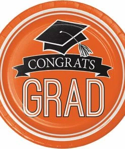 Creative Converting Graduation Party Supplies Graduation School Spirit Orange Paper Plates, 18 Ct