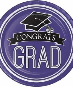 Creative Converting Graduation School Spirit Purple Paper Plates, 18 Ct Graduation Party Supplies
