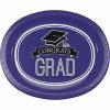 Creative Converting Graduation School Spirit Purple Oval Platters, 10" X 12", 8 Ct