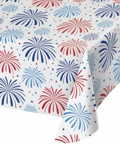 Creative Converting Patriotic Patterns Plastic Tablecover, 54" X 102" All Over Print Patriotic And 4th Of July Party Decorations