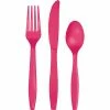 Creative Converting Hot Magenta Pink Assorted Plastic Cutlery, 24 Ct Solid Color Tableware