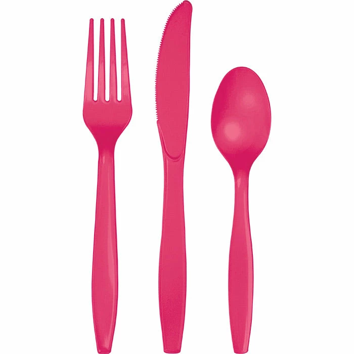 Creative Converting Hot Magenta Pink Assorted Plastic Cutlery, 24 Ct Solid Color Tableware