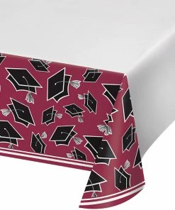 Creative Converting Graduation School Spirit Burgundy Red Table Cover