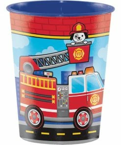 Creative Converting Flaming Fire Truck Plastic Keepsake Cup 16 Oz.