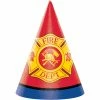 Creative Converting Kids Birthday Party Themes Fire Truck Party Hats, 8 Ct