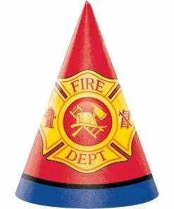 Creative Converting Kids Birthday Party Themes Fire Truck Party Hats, 8 Ct