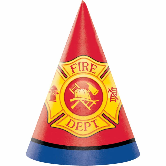 Creative Converting Kids Birthday Party Themes Fire Truck Party Hats, 8 Ct