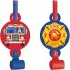 Creative Converting Kids Birthday Party Themes Flaming Fire Truck Blowouts W/ Med, 8 Ct