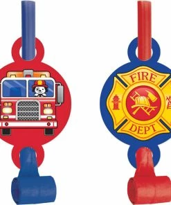 Creative Converting Kids Birthday Party Themes Flaming Fire Truck Blowouts W/ Med, 8 Ct