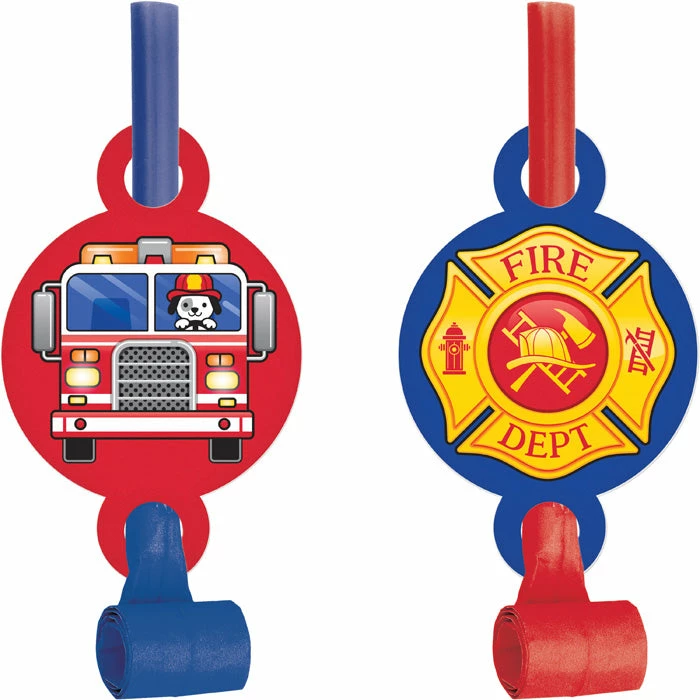 Creative Converting Kids Birthday Party Themes Flaming Fire Truck Blowouts W/ Med, 8 Ct
