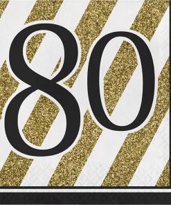 Creative Converting Black And Gold 80th Birthday Napkins, 16 Ct Adult Birthday Party Themes