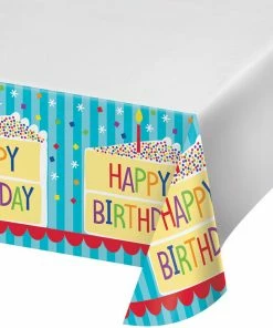 Creative Converting Cake Birthday Plastic Tablecover 48" X 88"