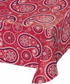 Creative Converting Red Paisley Plastic Table Cover, 54" X 108" Themed Tableware