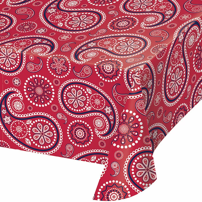 Creative Converting Red Paisley Plastic Table Cover, 54" X 108" Themed Tableware