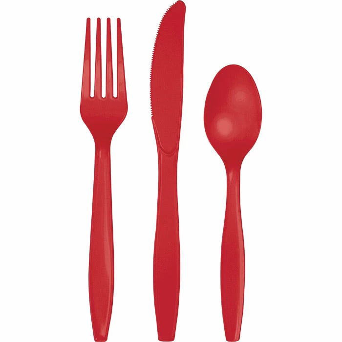 Creative Converting Classic Red Assorted Plastic Cutlery, 24 Ct Solid Color Tableware