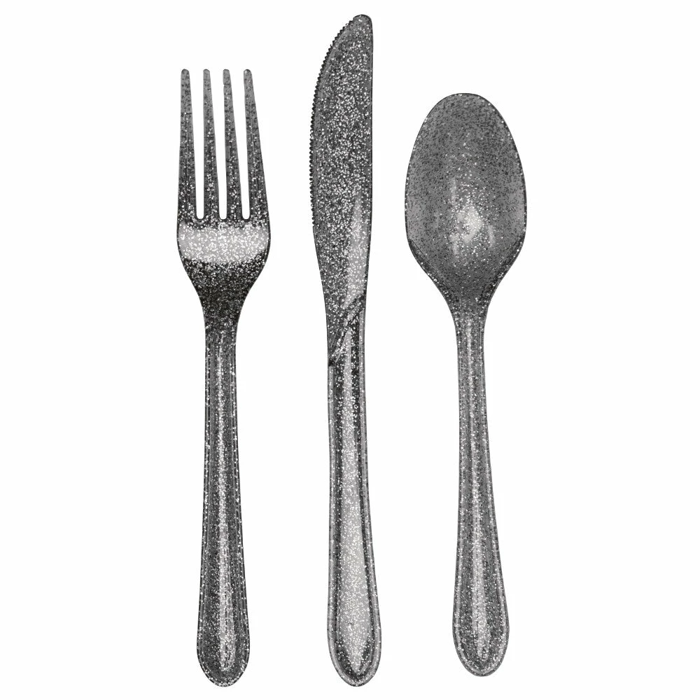 Creative Converting Glitz Silver Plastic Cutlery Set, 24 Ct