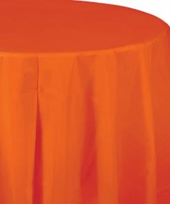 Creative Converting Sunkissed Orange Tablecover, Octy Round 82" Plastic Solid Color Tableware