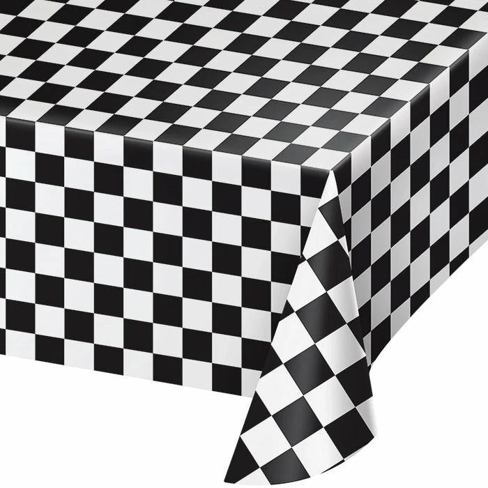 Creative Converting Black Check Tablecover Plastic 54" X 108"