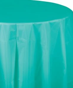 Creative Converting Teal Lagoon Tablecover, Octy Round 82" Plastic Solid Color Tableware