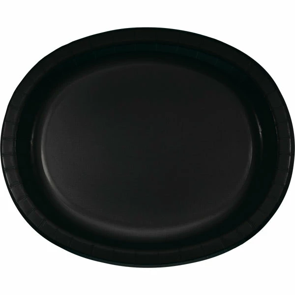 Creative Converting Black Velvet Oval Platter 10" X 12", 8 Ct Solid Color Tableware