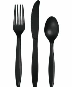 Creative Converting Black Assorted Plastic Cutlery, 24 Ct Solid Color Tableware