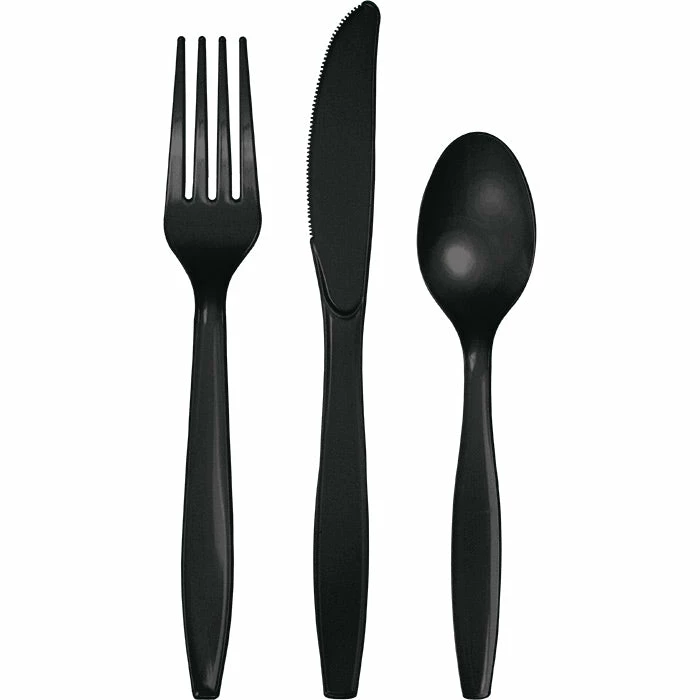 Creative Converting Black Assorted Plastic Cutlery, 24 Ct Solid Color Tableware