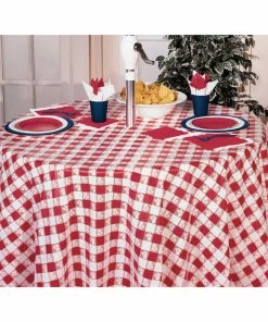 Creative Converting Red Gingham Tablecover, Octy Round 82" Plastic
