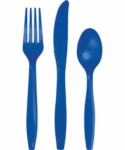 Creative Converting Solid Color Tableware Cobalt Blue Assorted Cutlery, 24 Ct