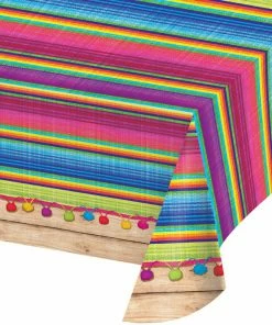 Creative Converting Serape Plastic Tablecover All Over Print, 54" X 102" Cinco De Mayo And Fiesta Party Decorations