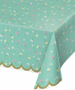 Creative Converting Floral Tea Party Plastic Tablecover All Over Print, 54" X 102" Kids Birthday Party Themes