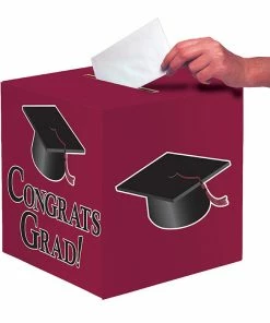 Creative Converting Graduation Party Supplies Graduation Card Box, Grad, 9" Burgundy